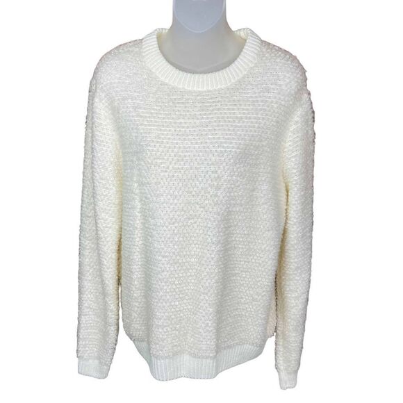 Topman Sweater Fuzzy Pullover Crew Neck Tan Ivory Ribbed Cuffs Hem Size Medium - Picture 1 of 14
